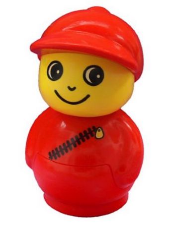 Primo Figure Boy with Red Base, Red Top with Diagonal Zipper, Red Cap