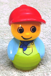 Primo Figure Boy with Lime Base, Medium Blue Top with Lime Overalls with Blue Neckerchief, Red Cap