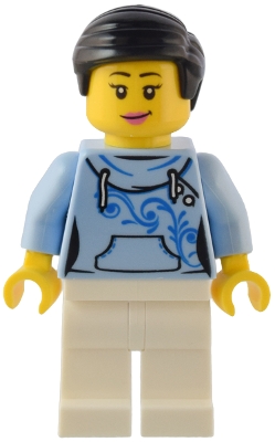 Bright Light Blue Torso, White Legs, Black Hair