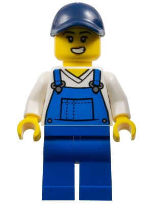 Train Worker, White Torso, Blue Overall, Dark Blue Cap
