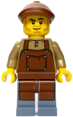 Man, Reddish Brown Apron, Reddish Brown Cap