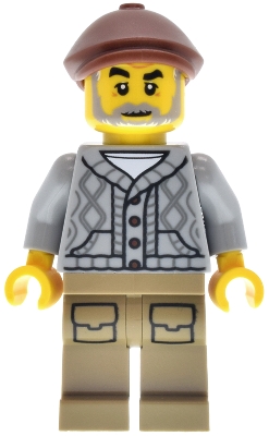 Man, Old, Light Bluish Grey Torso, Dark Tan Legs, Reddish Brown Cap