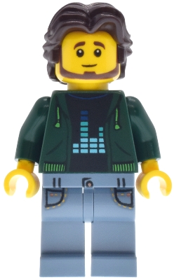 Man, Dark Green Torso, Sand Blue Legs, Dark Brown Hair