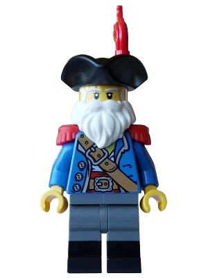 Pirate Captain Ogel, Blue Torso, Dark Bluish Grey Legs, Red Epaulets, Beard, Black Hat
