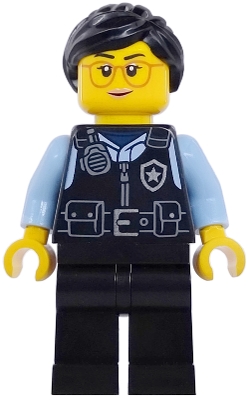 Police Officer, Black Vest, Bright Light Blue Shirt, Black Hair