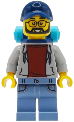 Hiker, Light Bluish Grey Torso, Sand Blue Legs, Dark Blue Cap, Backpack