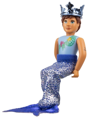 Belville Male - Light Blue Shirt with Net and Seashell Pattern, Blue Swimsuit, Brown Hair - With Fishtail