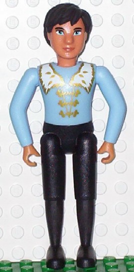 Belville Male - Black Pants, Light Blue Shirt with White and Gold Fur Pattern on Shoulders and Gold Fastenings on Front, Black Hair
