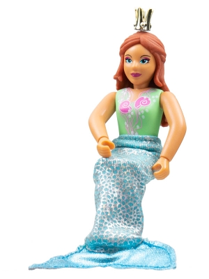 Belville Female, Adult Woman (Mermaid) - Medium Green Swimsuit with Bubbles and Seashells Pattern, Dark Orange Hair, Fish Tail, Crown
