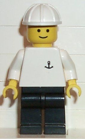 Boat Worker - Torso with Anchor, Black Legs, White Construction Helmet