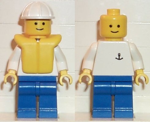 Boat Worker - Torso with Anchor, Blue Legs, White Construction Helmet, Life Jacket