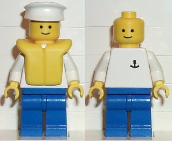 Boat Worker - Torso with Anchor, Blue Legs, White Hat, Life Jacket