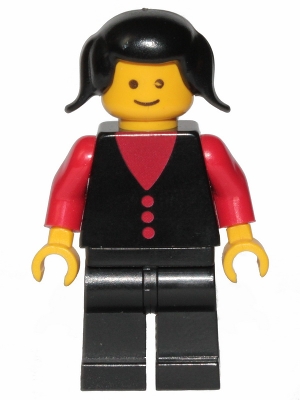 Shirt with 3 Buttons - Red, Red Arms, Black Legs, Black Pigtails Hair (Firewoman)