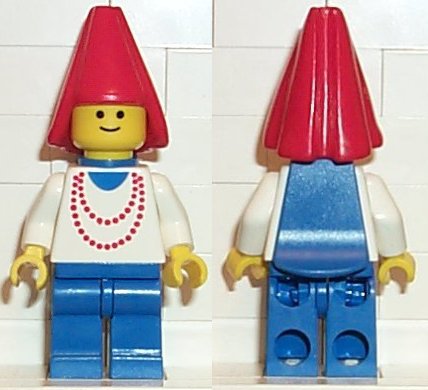 Maiden with Necklace - Blue Legs, Cape, Red Cone Hat, Blue Plastic Cape