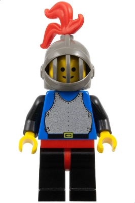 Breastplate - Blue with Black Arms, Black Legs with Red Hips, Dark Gray Grille Helmet, Red Plume, Blue Plastic Cape