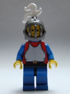Breastplate - Red with Blue Arms, Blue Legs with Black Hips, Dark Gray Grille Helmet, White Plume, Blue Plastic Cape
