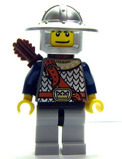 Fantasy Era - Crown Knight Scale Mail with Chest Strap, Helmet with Broad Brim, Dual Sided Head, Light Bluish Gray Legs, Quiver