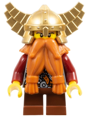 Fantasy Era - Dwarf, Dark Orange Beard, Metallic Gold Helmet with Wings, Dark Red Arms