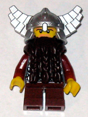 Fantasy Era - Dwarf, Dark Brown Beard, Metallic Silver Helmet with Wings, Dark Red Arms
