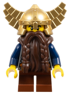 Fantasy Era - Dwarf, Dark Brown Beard, Metallic Gold Helmet with Wings, Dark Blue Arms, Dual Sided Head