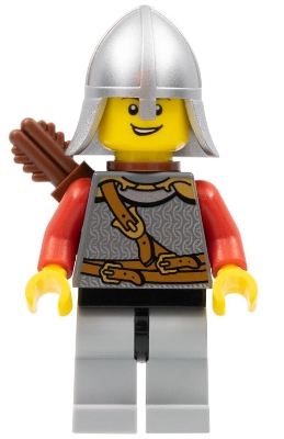 Kingdoms - Lion Knight Scale Mail with Chest Strap and Belt, Helmet with Neck Protector, Quiver, Open Grin