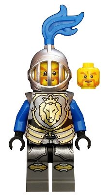 Castle - King&#39;s Knight Armor with Lion Head with Crown, Helmet with Fixed Grille, Blue Plume