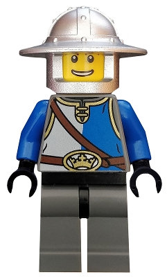 Castle - King&#39;s Knight Blue and White with Chest Strap and Crown Belt, Helmet with Broad Brim, Open Grin