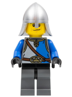 Castle - King&#39;s Knight Blue and White with Chest Strap and Crown Belt, Helmet with Neck Protector, Scared Face