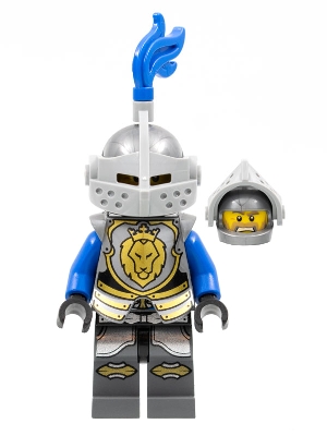 Castle - King&#39;s Knight Armor with Lion Head with Crown, Helmet with Pointed Visor, Blue Plume, Angry Face