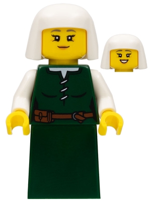 Peasant - Female, Dark Green Skirt, White Headdress
