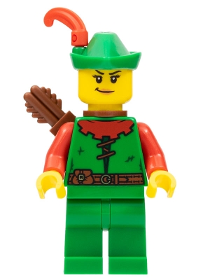 Forestwoman - Red, Green Hat, Red Feather, Quiver