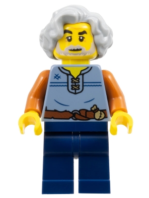 LEGO cas583 Tapestry Weaver - Sand Blue Vest, Dark Blue Legs, Light Bluish Gray Wavy Hair