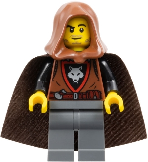 LEGO cas585 Wolfpack - Dark Bluish Gray Legs, Dark Brown Cape, Reddish Brown Hood (Crook)