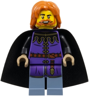 LEGO cas588 Queen's Tax Collector - Dark Purple Surcoat, Sand Blue Legs, Black Cape, Dark Orange Hair