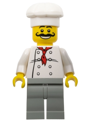 Chef - White Torso with 8 Buttons, Light Gray Legs, Long Curly Moustache