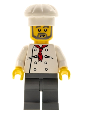 Chef - White Torso with 8 Buttons, Dark Bluish Gray Legs, Gray Beard
