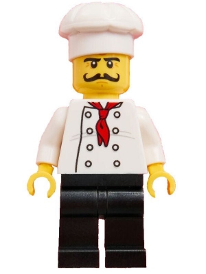 Chef - Black Legs, Moustache Curly Long, &#39;LEGO House Home of the Brick&#39; Print on Back