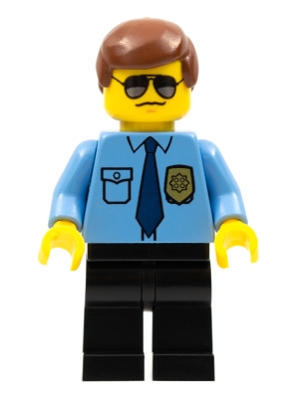 Police - City Shirt with Dark Blue Tie and Gold Badge, Black Legs, Brown Male Hair, Sunglasses