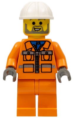 Construction Worker - Orange Zipper Jacket, Safety Stripes, Orange Legs, White Construction Helmet