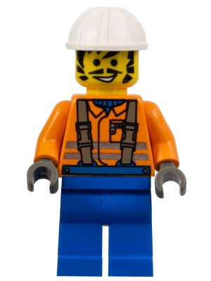 Construction Worker - Orange Shirt, White Construction Helmet