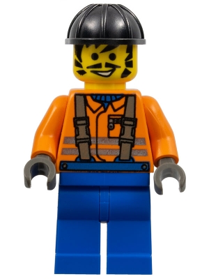 Construction Worker - Orange Shirt, Black Construction Helmet