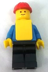 Construction Worker, Blue Shirt with Pockets and Buttons, Black Legs, Red Hard Hat, Yellow Vest