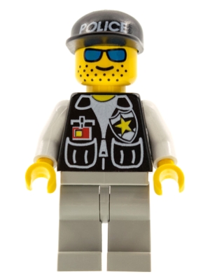 Police - Sheriff Star and 2 Pockets, Light Gray Legs, White Arms, Black Cap with Police Pattern