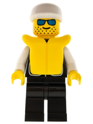 Police - Sheriff Star and 2 Pockets, Black Legs, White Arms, White Cap, Life Jacket, Blue Sunglasses