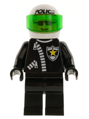 Police - Zipper with Sheriff Star, White Helmet with Police Pattern, Trans-Green Visor