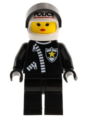 Police - Zipper with Sheriff Star, White Helmet with Police Pattern, Black Visor, Female