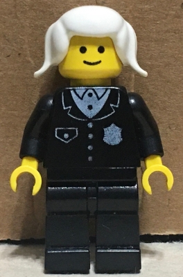 Police - Suit with 4 Buttons, Black Legs, White Pigtails Hair