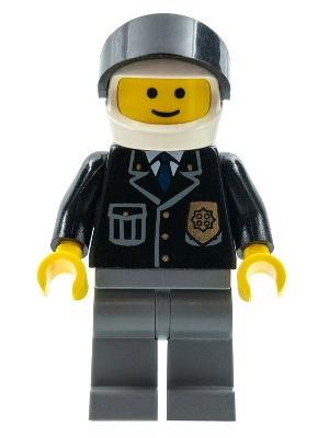 Police - City Suit with Blue Tie and Badge, Dark Bluish Gray Legs, White Helmet, Black Visor