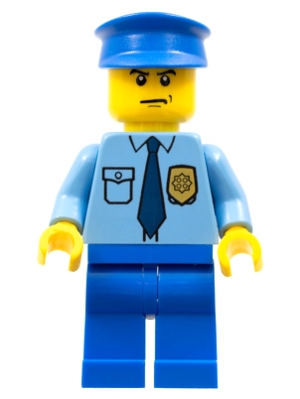 Police - City Shirt with Dark Blue Tie and Gold Badge, Blue Legs, Blue Police Hat, Scowl