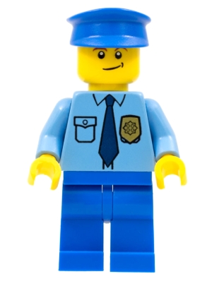 Police - City Shirt with Dark Blue Tie and Gold Badge, Blue Legs, Blue Police Hat, Crooked Smile